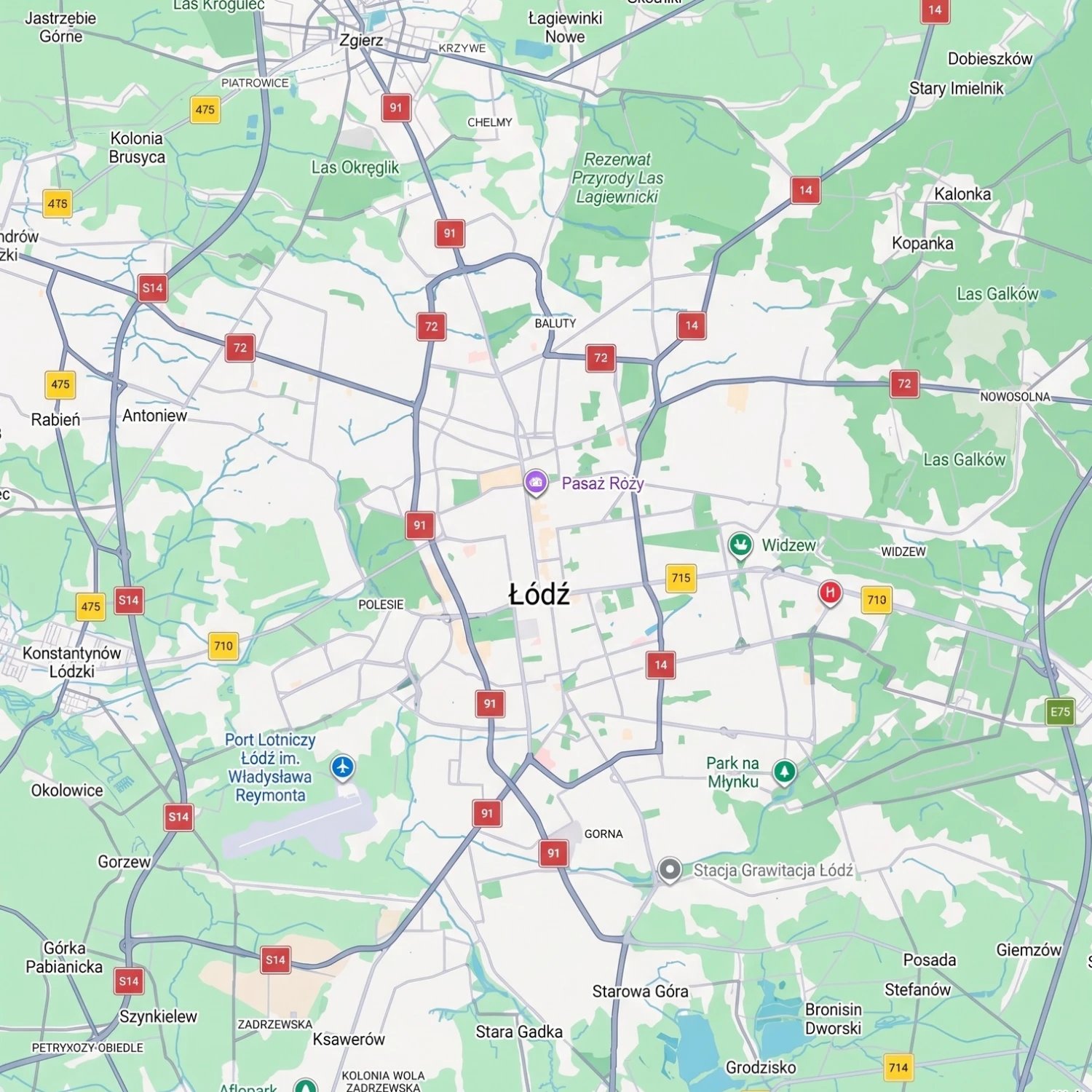 Mapa obszaru działania, cała Łódź